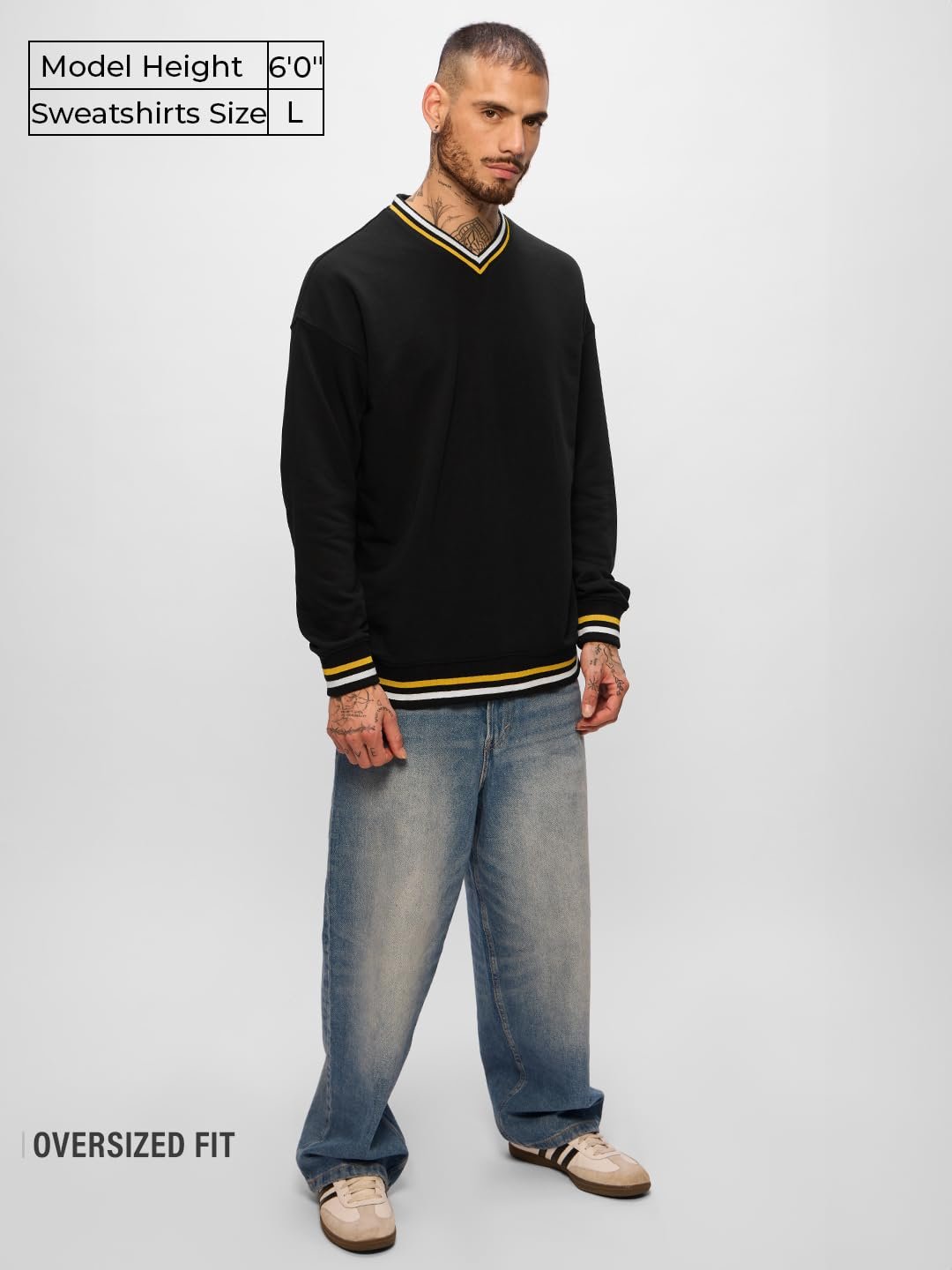 The Souled Store Originals : Tawny Men and Boys Long Sleeves V Neck Cotton Blend Oversized Sweatshirts - Image 6
