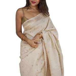 Sugathari Women's Beige Banarasi Kanchipuram Art Silk Saree for Women – Traditional Wedding & Party Saree with Blouse Piece – Ethnic Indian Silk Saree for Bridal, Festive & Gifting (UM-260-Beige)