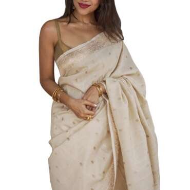 Sugathari Women's Beige Banarasi Kanchipuram Art Silk Saree for Women – Traditional Wedding & Party Saree with Blouse Piece – Ethnic Indian Silk Saree for Bridal, Festive & Gifting (UM-260-Beige)