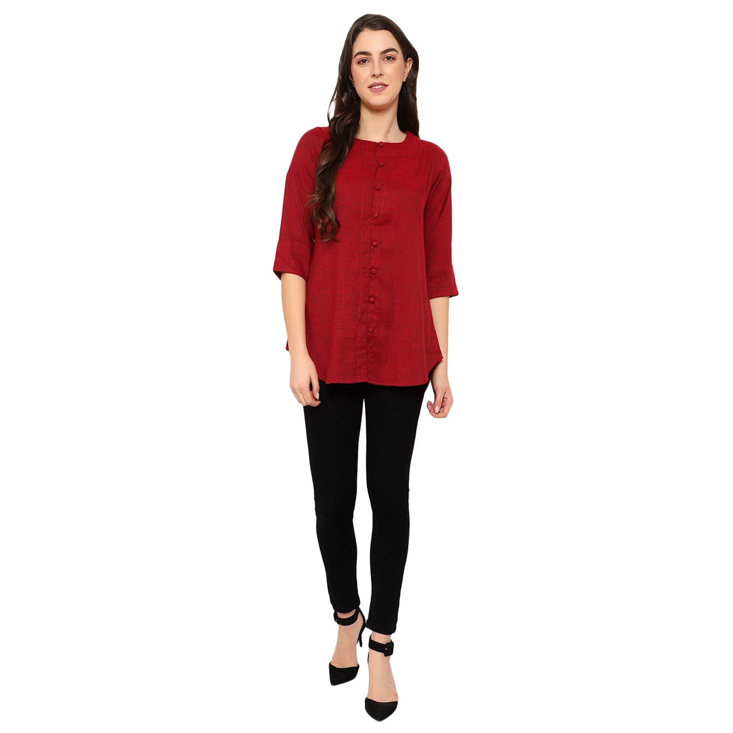 Indietoga Women's Plus Size Maroon Solid Cotton Tunic Tops (4XL) - Image 5