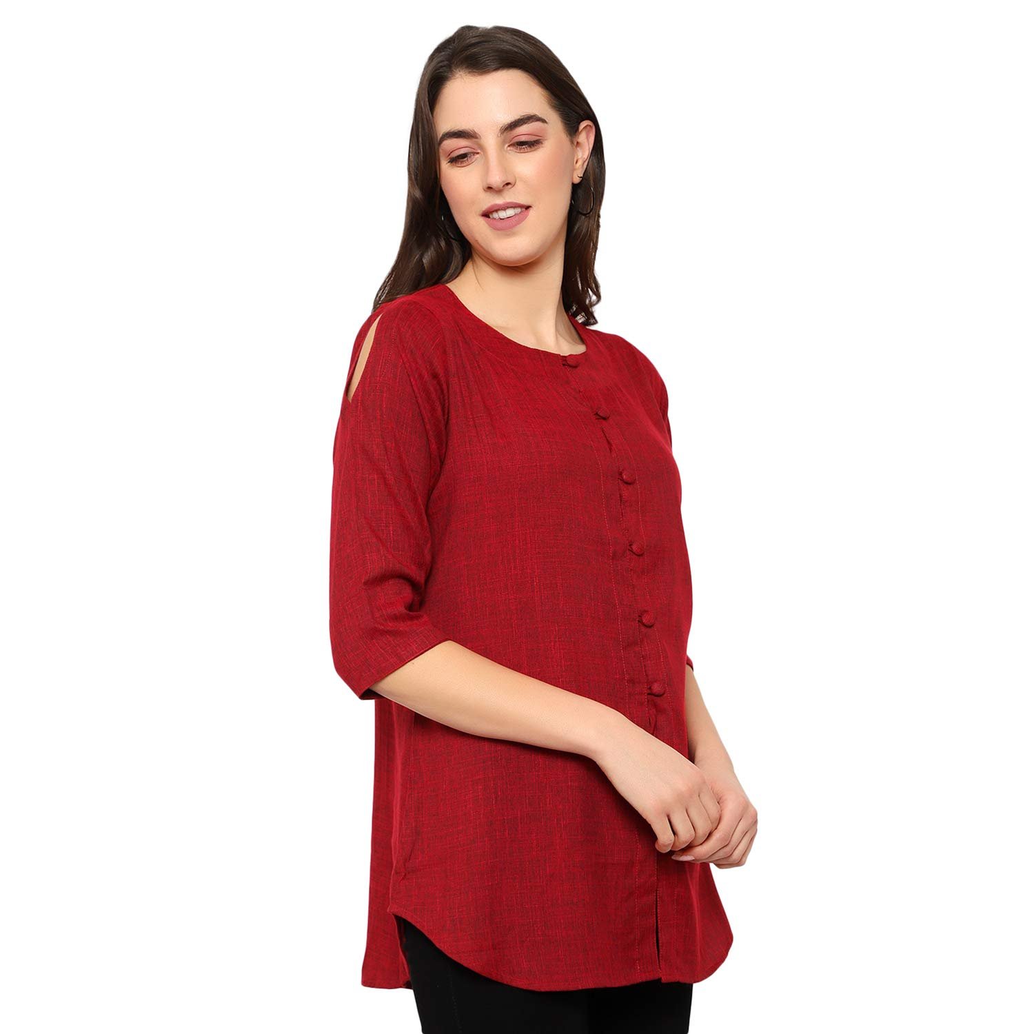 Indietoga Women's Plus Size Maroon Solid Cotton Tunic Tops (4XL) - Image 3