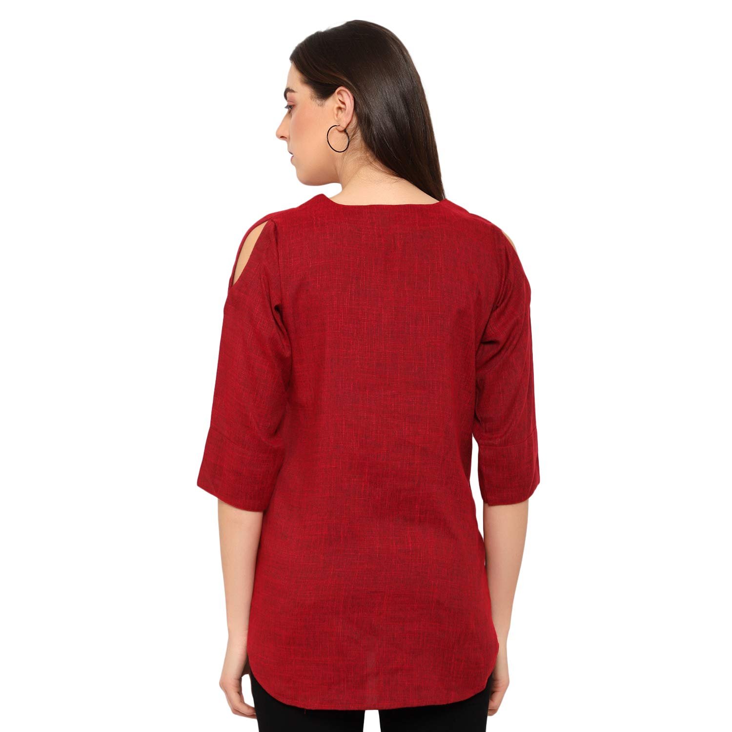 Indietoga Women's Plus Size Maroon Solid Cotton Tunic Tops (4XL) - Image 7