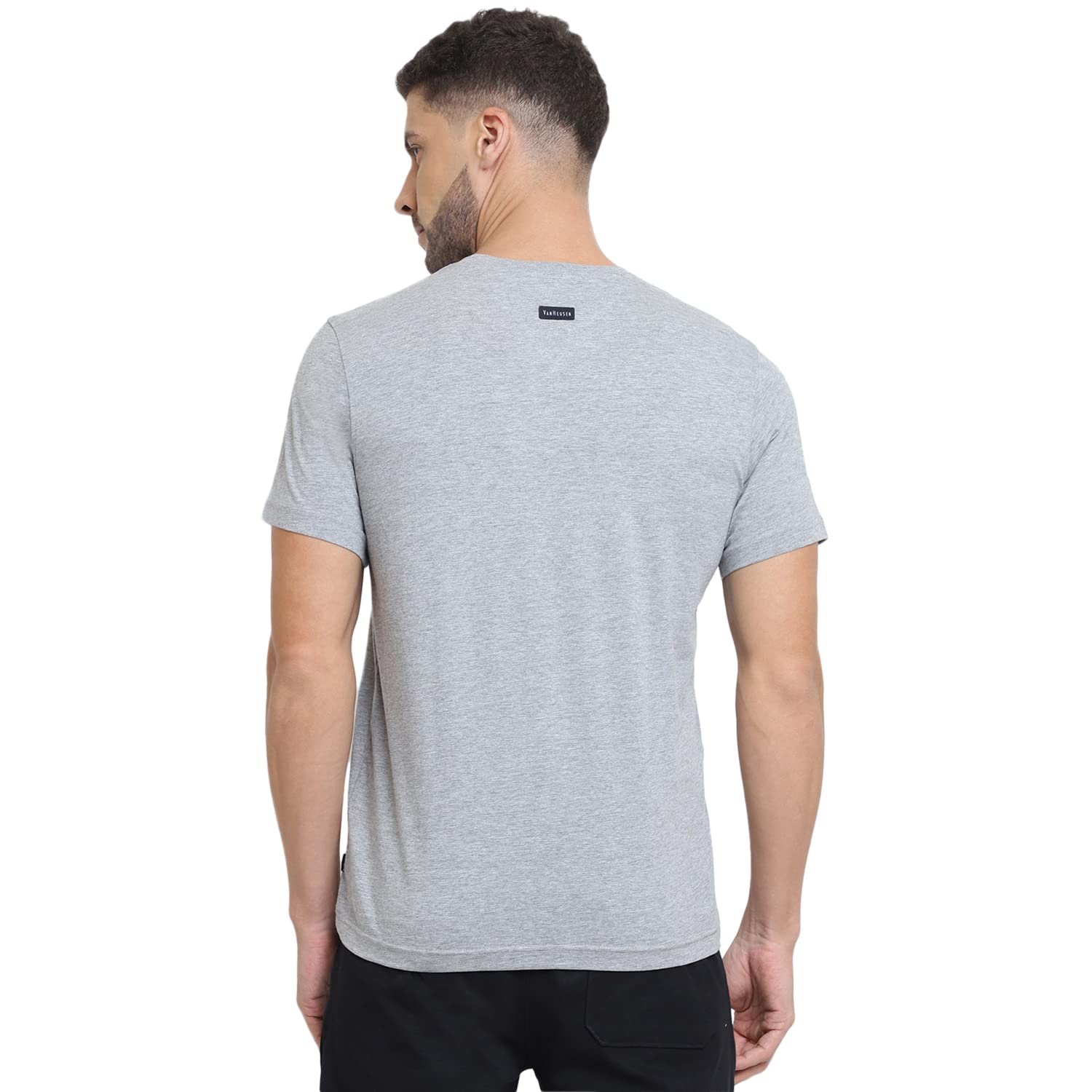 Van Heusen Men Cotton Athleisure Ultra Soft Regular Fit T-Shirt-Crew Neck, Short Sleeve_60044_Grey Melange_L - Image 8