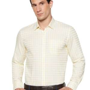 Peter England Men's Classic Checkered Formal Slim Fit Full Sleeve Shirt | Wonder Fabric | Cotton-Rich Yellow