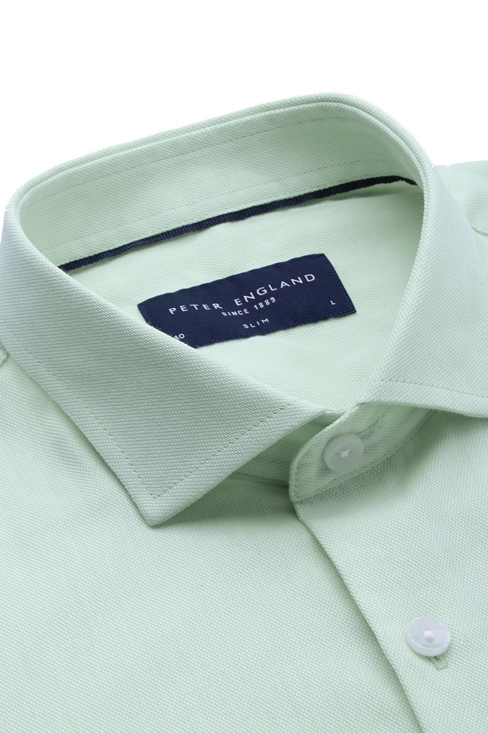 Peter England Men's Classic Textured Slim Fit Full Sleeve Shirt | Wonder Fabric | Cotton Rich | Premium Dobby Green - Image 2