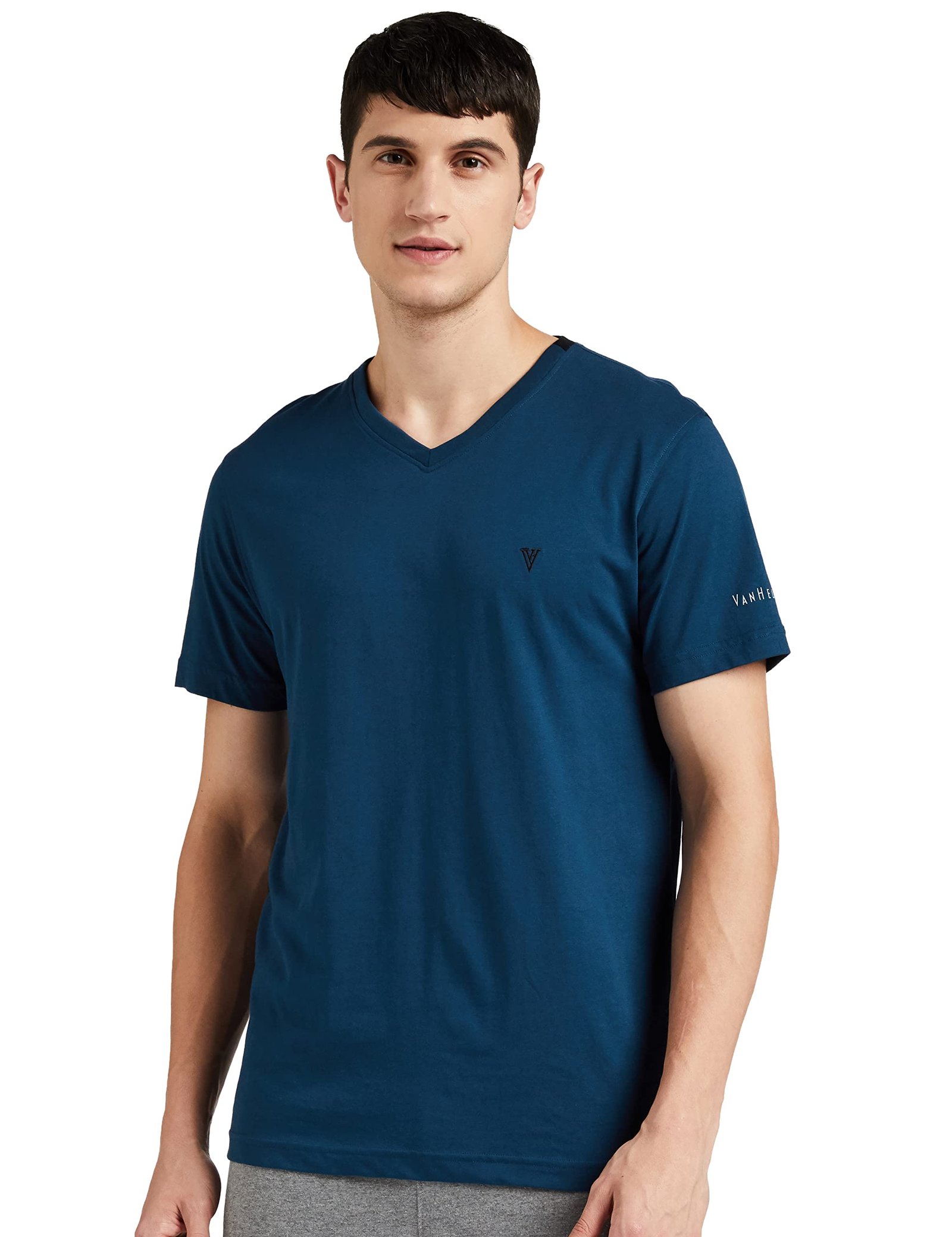 Van Heusen Athleisure Men T-Shirt - Cotton Rich - Smart Tech, Easy Stain Release, Anti Stat, Ultra Soft, Quick Dry_60001_Deep Sea_M