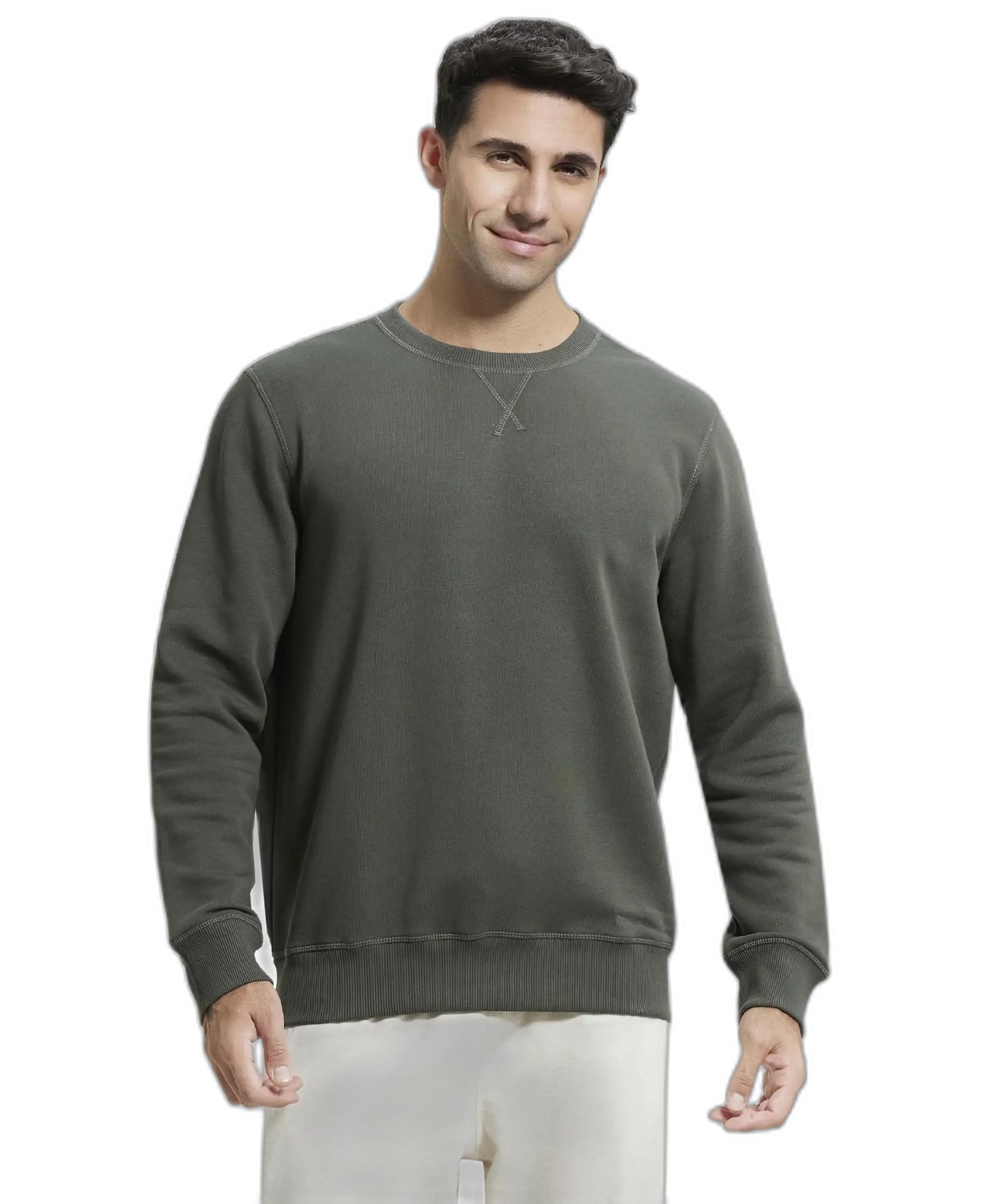 Jockey US92 Men's Super Combed Cotton Rich Fleece Fabric Sweatshirt with Stay Warm Treatment_Deep Olive_L