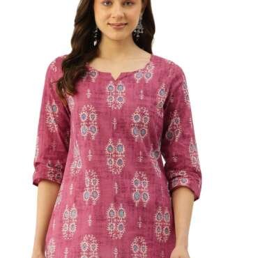 feranoid 3/4 Sleeve Round Neck Vcut top Magenta