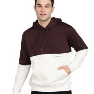 Alan Jones Clothing Men's Colorblock Cotton Regular Fit Hooded Sweatshirt (Brown_L)