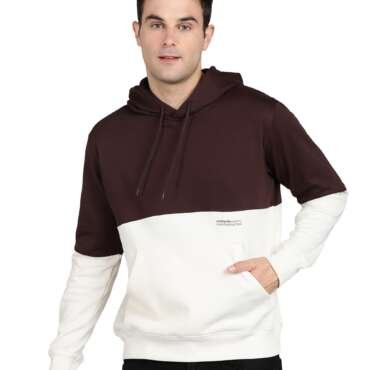 Alan Jones Clothing Men's Colorblock Cotton Regular Fit Hooded Sweatshirt (Brown_L)