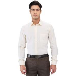 Raymond Men Slim Fit Structure Pattern Pure Cotton Semi Cutaway Collar Full Sleeve Formal Shirt (Size: 42)-RMSX13236-F3 Medium Fawn