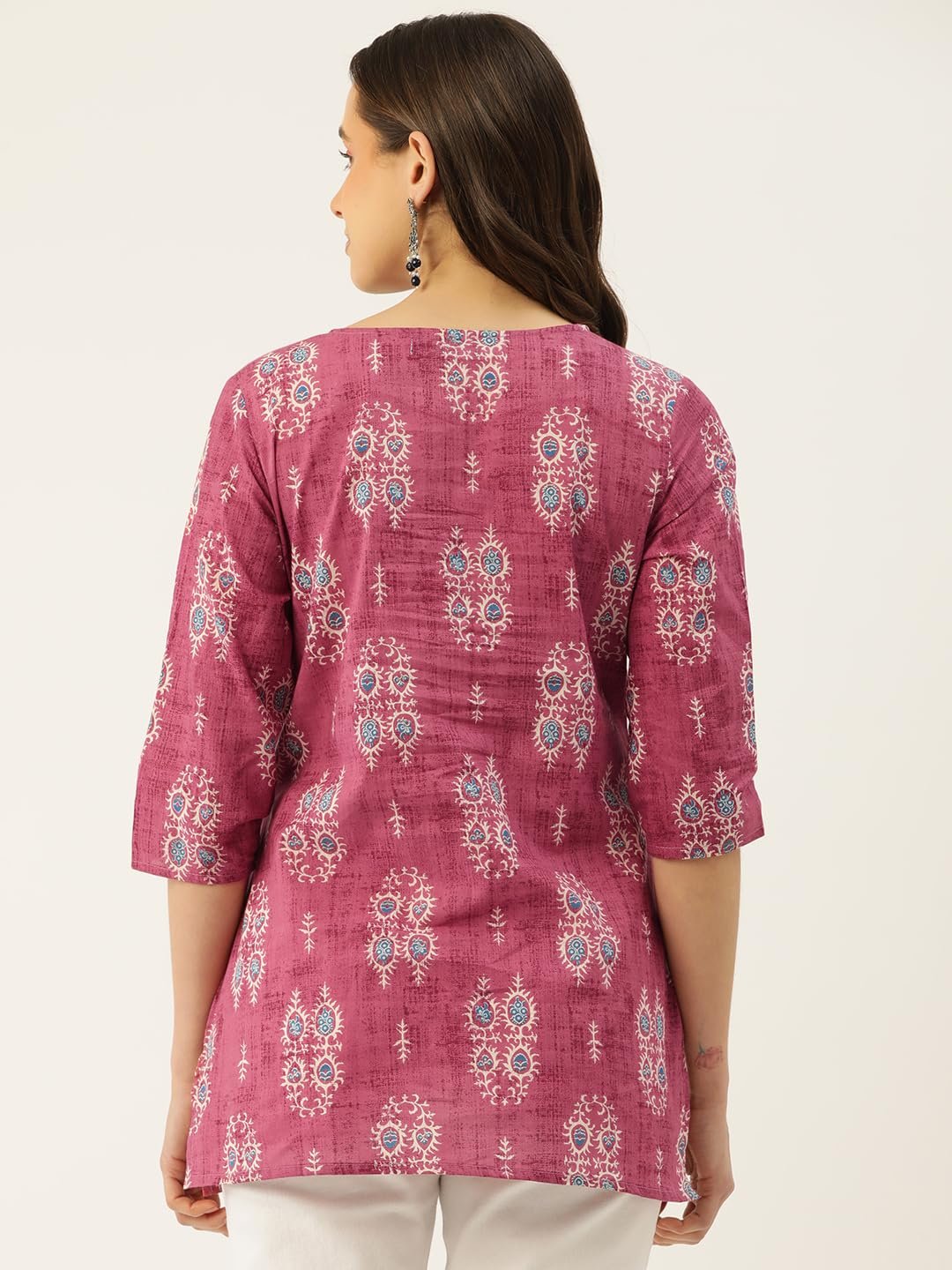 feranoid 3/4 Sleeve Round Neck Vcut top Magenta - Image 3