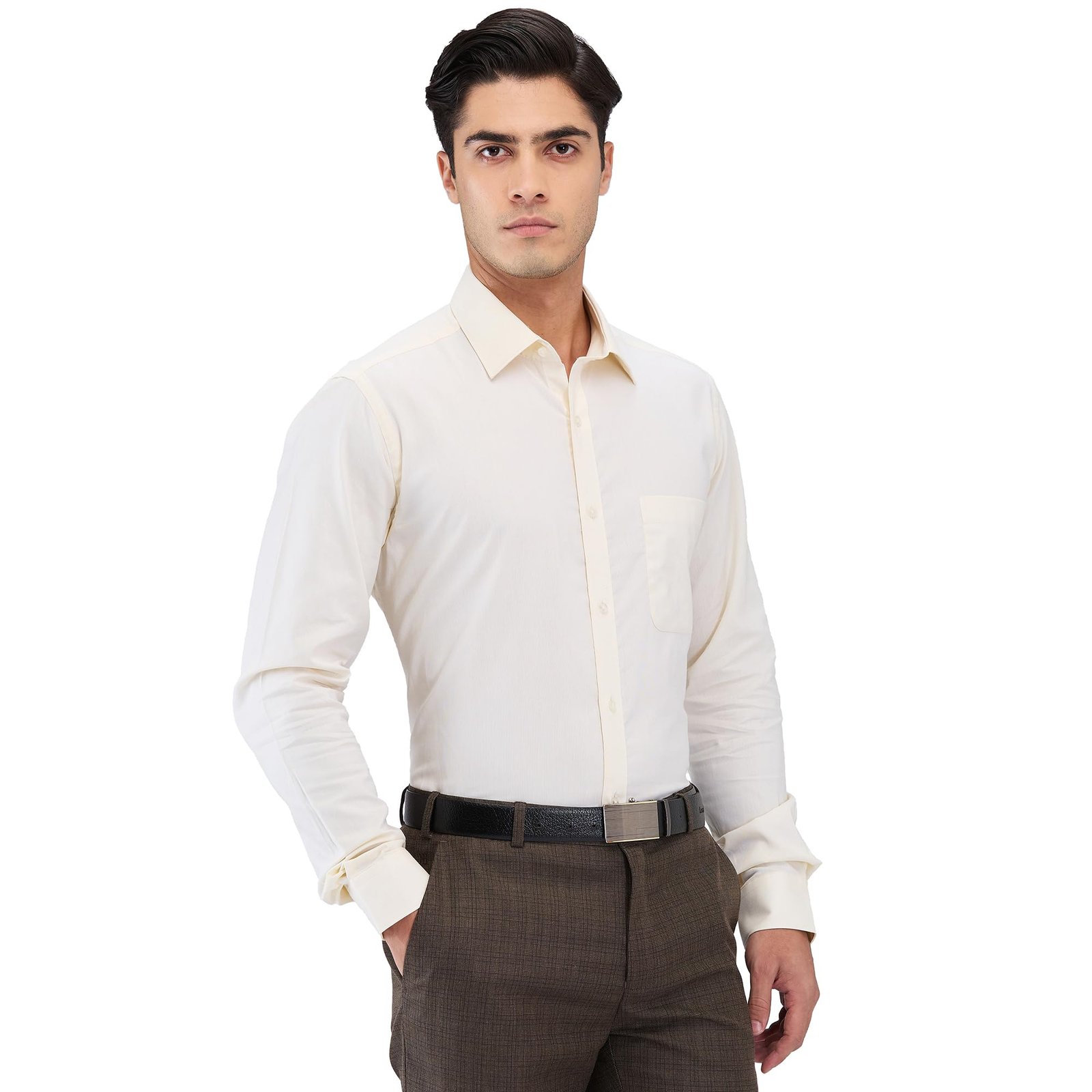 Raymond Men Slim Fit Structure Pattern Pure Cotton Semi Cutaway Collar Full Sleeve Formal Shirt (Size: 42)-RMSX13236-F3 Medium Fawn - Image 7