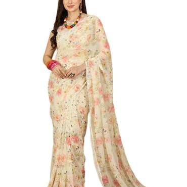 SIRIL Women's Georgette Printed Saree with Unstitched Blouse Piece (4817S153_Yellow)