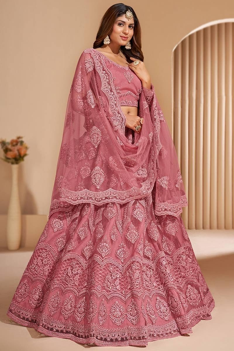 ZAALIMA FASHION Women's Semi Stitched satin blend Lehenga Choli with Embroidered Pattern Unstitched Blouse and Dupatta Set | Women's Lehenga Cholis (Peach) - Image 3