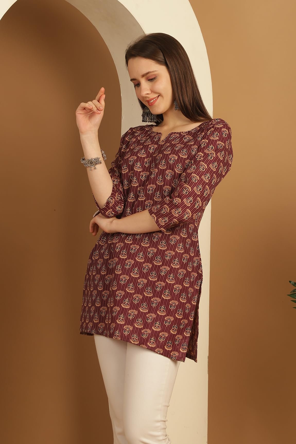 Rajnandini Women's Cotton Foil Printed Relaxed Fit Tunic Shirt (Joplst703-Xxl_Wine_Xxl) - Image 6