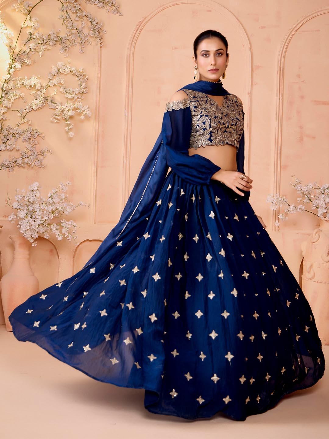 madhuram textiles Womens' Lehenga and Choli Cassata Silk with Embroidery Work Set(M-2527 Mor Pichh_Small) - Image 7