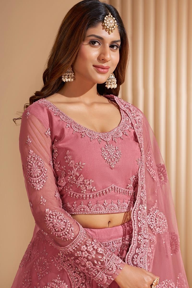 ZAALIMA FASHION Women's Semi Stitched satin blend Lehenga Choli with Embroidered Pattern Unstitched Blouse and Dupatta Set | Women's Lehenga Cholis (Peach) - Image 4