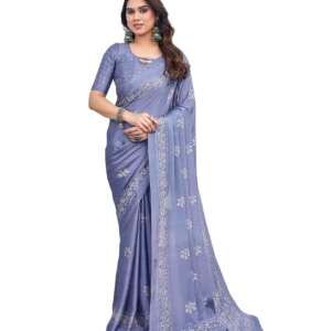 Yashika Women's Elegant Chiffon Saree with Blouse Material - Embrace Trendy Style and Timeless Elegance in this Exquisite Attire (AZ-YS-P1-UTISHA GREY)
