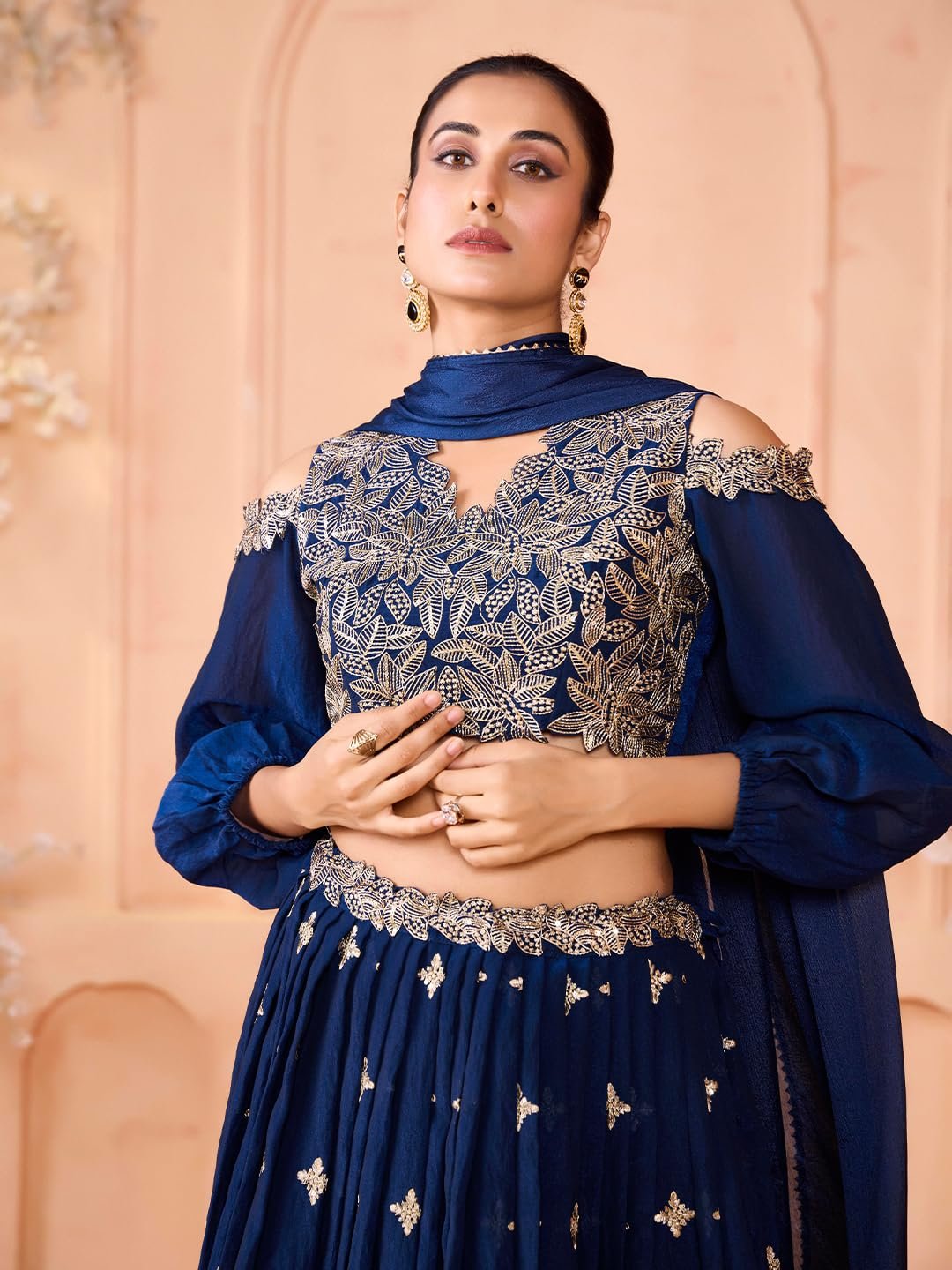 madhuram textiles Womens' Lehenga and Choli Cassata Silk with Embroidery Work Set(M-2527 Mor Pichh_Small) - Image 4