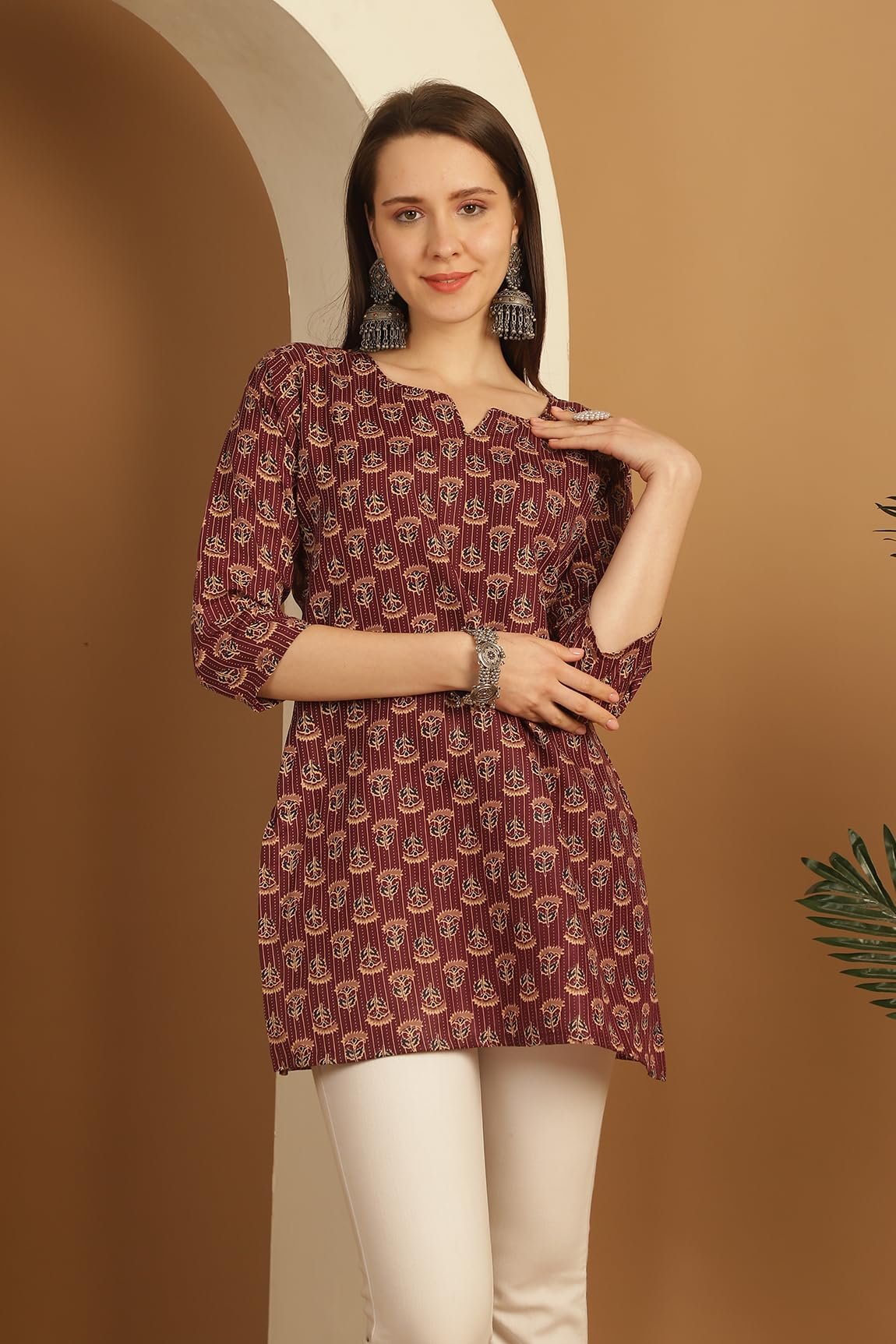 Rajnandini Women's Cotton Foil Printed Relaxed Fit Tunic Shirt (Joplst703-Xxl_Wine_Xxl) - Image 7