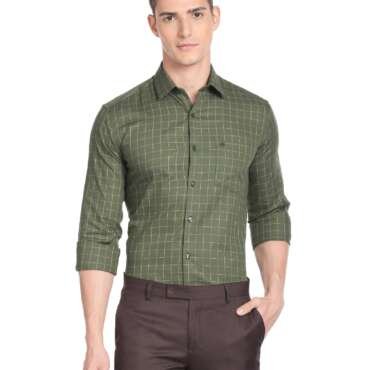 Arrow Men's Checkered Full Sleeve Slim Fit Cutaway Collar Cotton Formal Shirt (ARADOSH1244_Dark Green_39)