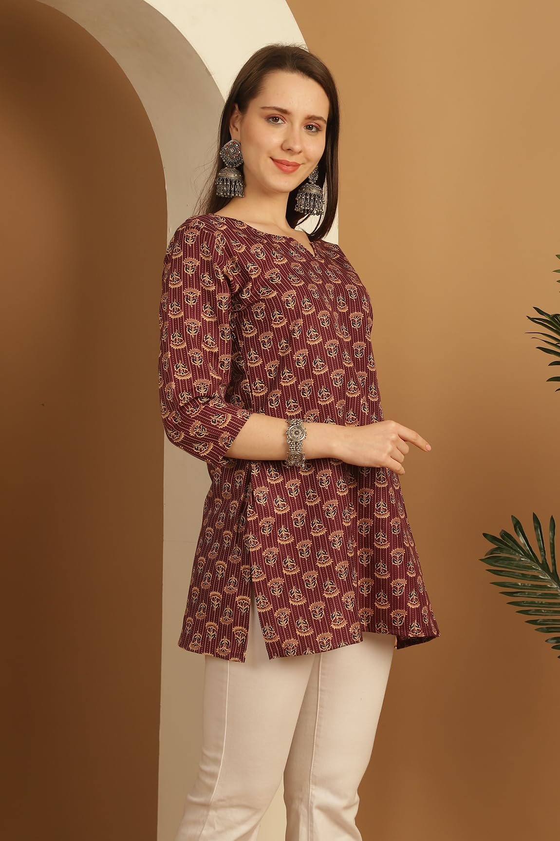 Rajnandini Women's Cotton Foil Printed Relaxed Fit Tunic Shirt (Joplst703-Xxl_Wine_Xxl) - Image 5