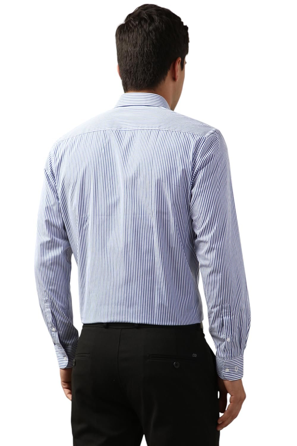 Peter England Men's Regular Fit Full Sleeve Striped Formal Shirt | Cotton Rich | Wonder Fabric | Premium Dobby Weave Blue - Image 4