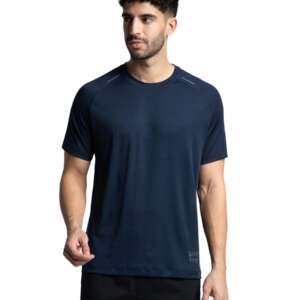 Jockey MV16 Mens Lightweight Microfiber Solid Round Neck Half Sleeve T-Shirt with Breathable Mesh_Navy_M