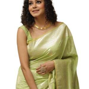 SIRIL Women's Kanjivaram Soft Silk Saree Pure Silk Saree With Unstitched Blouse Piece (4192S785_Light Green)