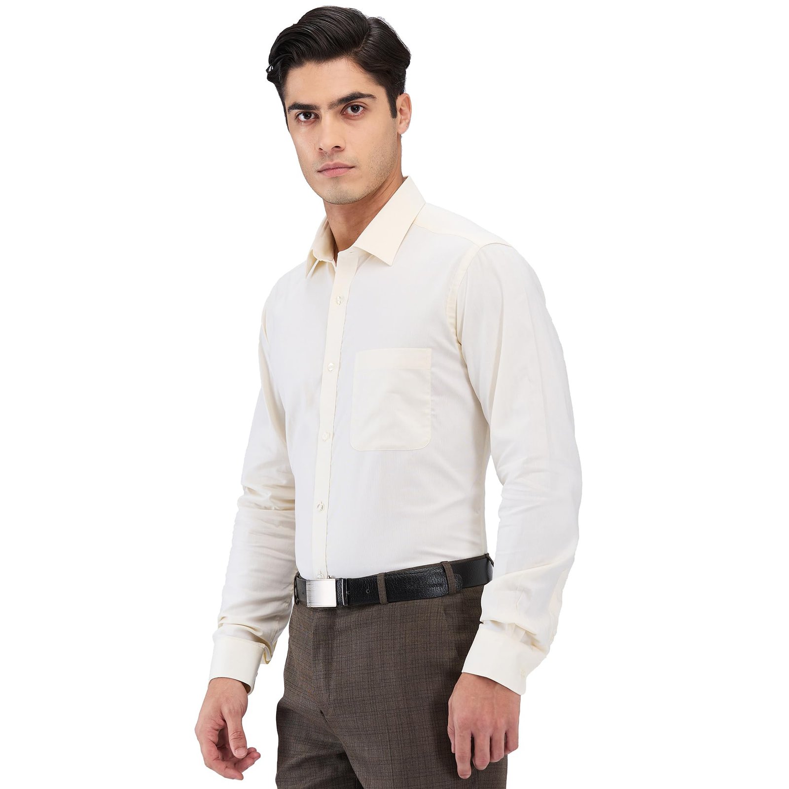 Raymond Men Slim Fit Structure Pattern Pure Cotton Semi Cutaway Collar Full Sleeve Formal Shirt (Size: 42)-RMSX13236-F3 Medium Fawn - Image 6