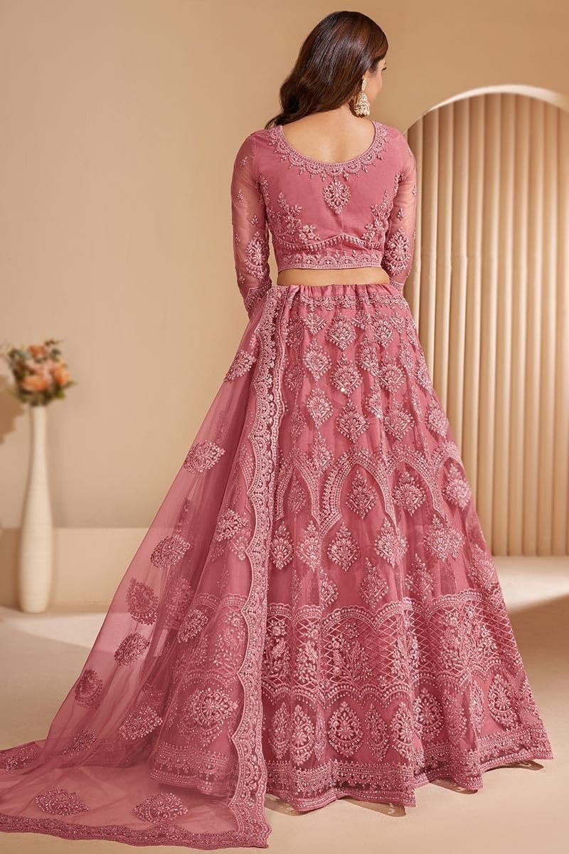 ZAALIMA FASHION Women's Semi Stitched satin blend Lehenga Choli with Embroidered Pattern Unstitched Blouse and Dupatta Set | Women's Lehenga Cholis (Peach) - Image 6