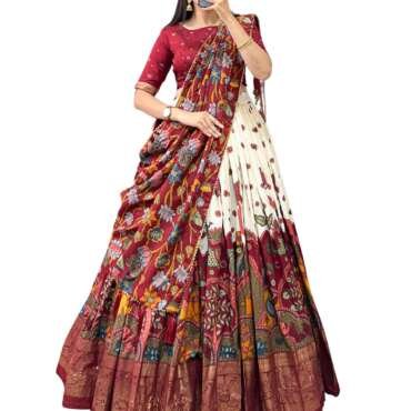 Elegant Tusser Silk Lehenga Choli for Women | Lehenga with Dupatta | Festive & Ethnic Set (1219 OFF WHITE)