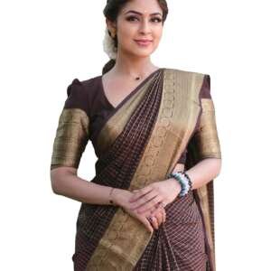 Sugathari Women's Burgundy Banarasi Kanchipuram Art Silk Saree for Women – Traditional Wedding & Party Saree with Blouse Piece – Ethnic Indian Silk Saree for Bridal, Festive (KS-155-Burgundy)