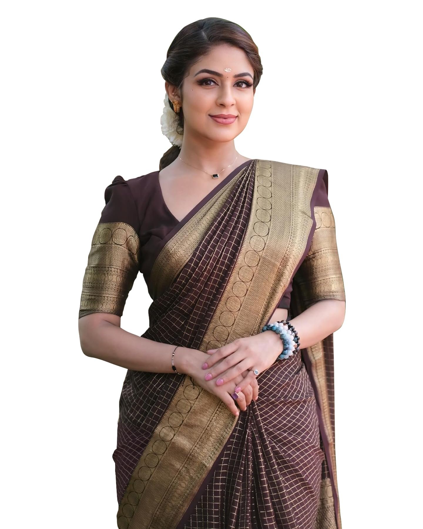 Sugathari Women's Burgundy Banarasi Kanchipuram Art Silk Saree for Women – Traditional Wedding & Party Saree with Blouse Piece – Ethnic Indian Silk Saree for Bridal, Festive (KS-155-Burgundy)