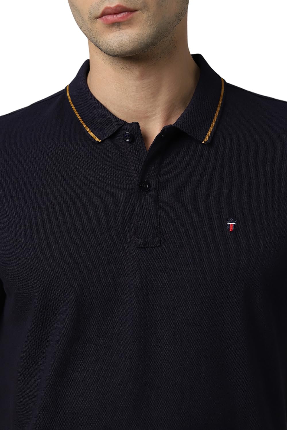 Louis Philippe Cotton Men's Solid Slim Fit T-Shirt (LRKPCSLFI53303_Navy, Large - Image 3