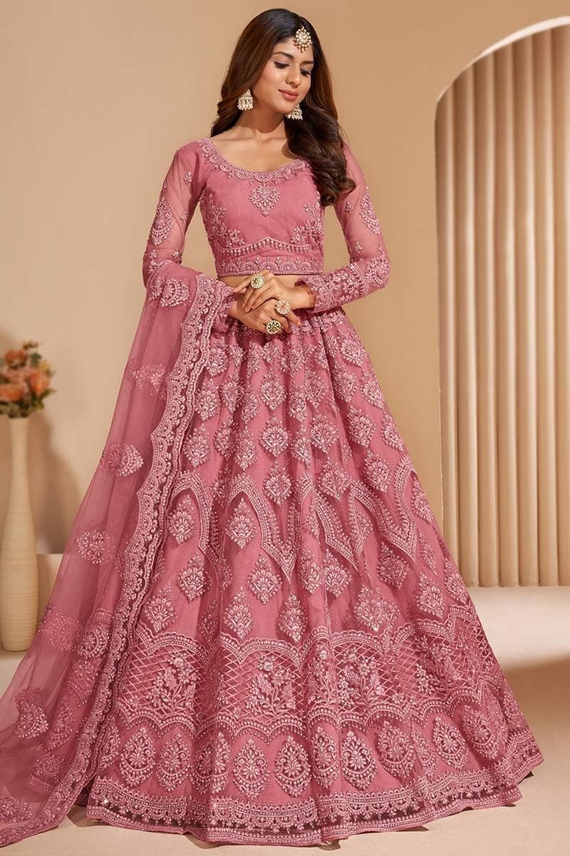 ZAALIMA FASHION Women's Semi Stitched satin blend Lehenga Choli with Embroidered Pattern Unstitched Blouse and Dupatta Set | Women's Lehenga Cholis (Peach) - Image 5