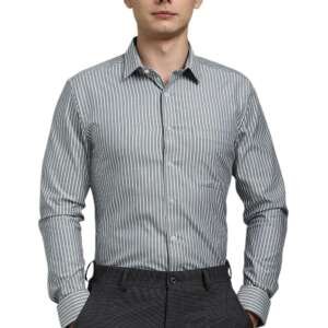 Louis Philippe Men Cotton Striped Slim Fit Shirt (LPSFMSLPR30093_Grey, 39