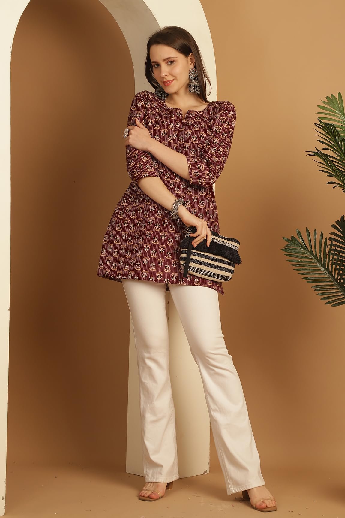 Rajnandini Women's Cotton Foil Printed Relaxed Fit Tunic Shirt (Joplst703-Xxl_Wine_Xxl) - Image 3