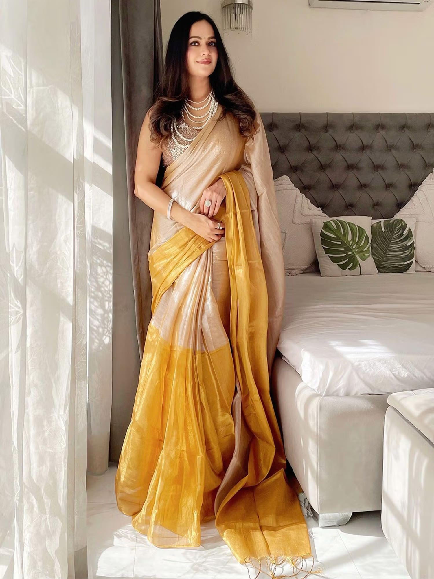 Yashika Women Chanderi Silk Solid Saree With Unstitched Blouse Piece |saree for Women | New Sari | Latest Saree_AZ-YS-OG2-VEDASHRI YELLOW - Image 6