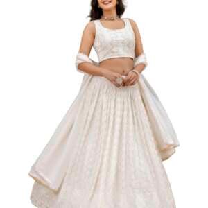 TRENDMALLS Georgette Embroidery Work Semi-Stitched Lehenga Choli With Dupatta For Women(L64-New-Bridal-Latest-Wedding-Sequnce-Lehenga-White-Designer-Free)