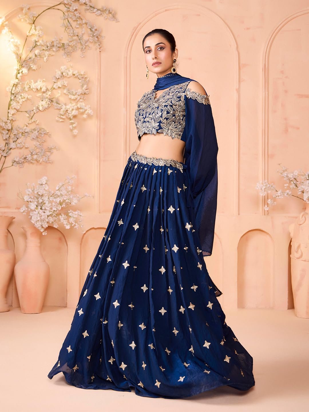 madhuram textiles Womens' Lehenga and Choli Cassata Silk with Embroidery Work Set(M-2527 Mor Pichh_Small) - Image 6