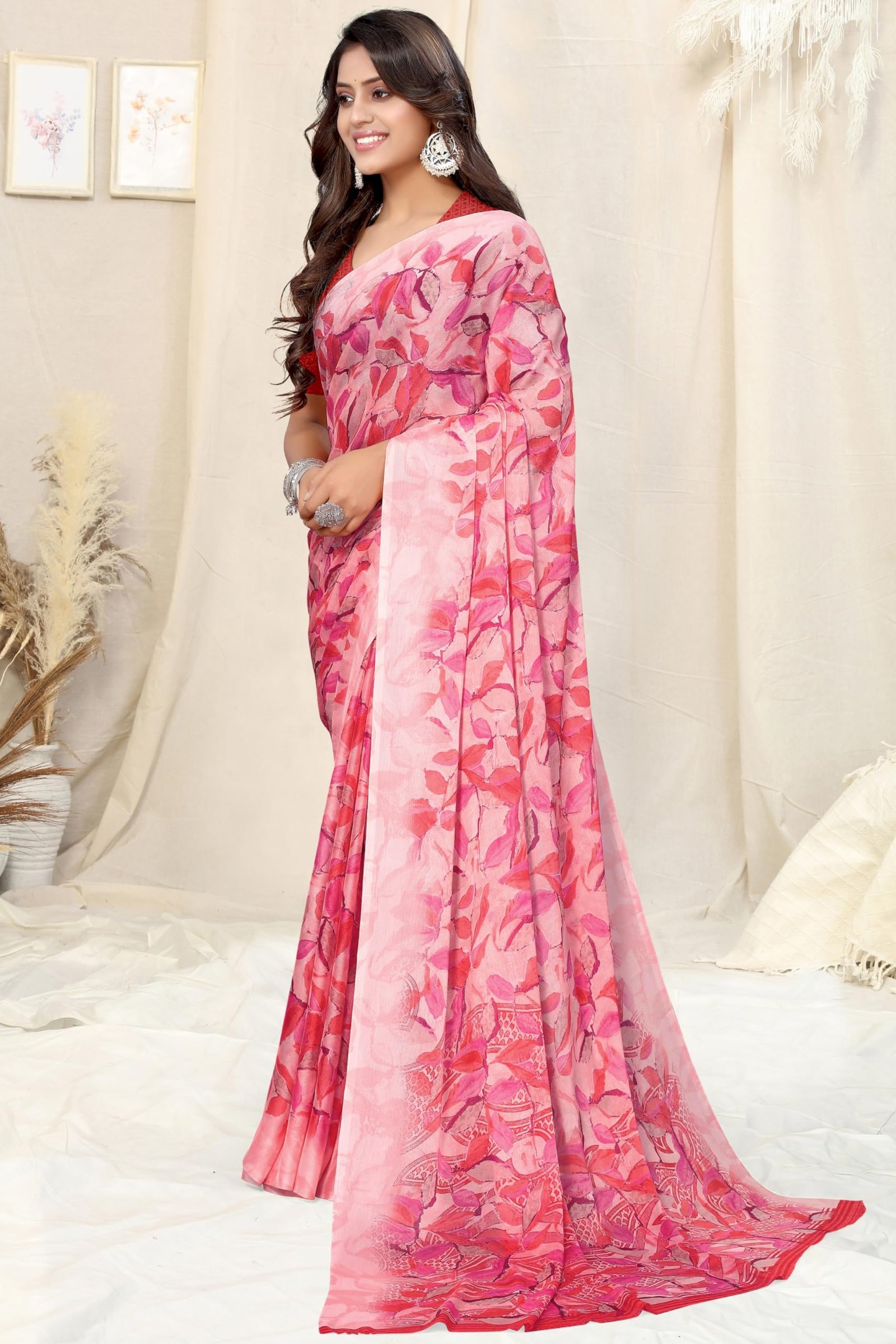 MIRCHI FASHION Chiffon Georgette Floral Printed Sarees for Women with Blouse Piece (40708-Peach) - Image 8