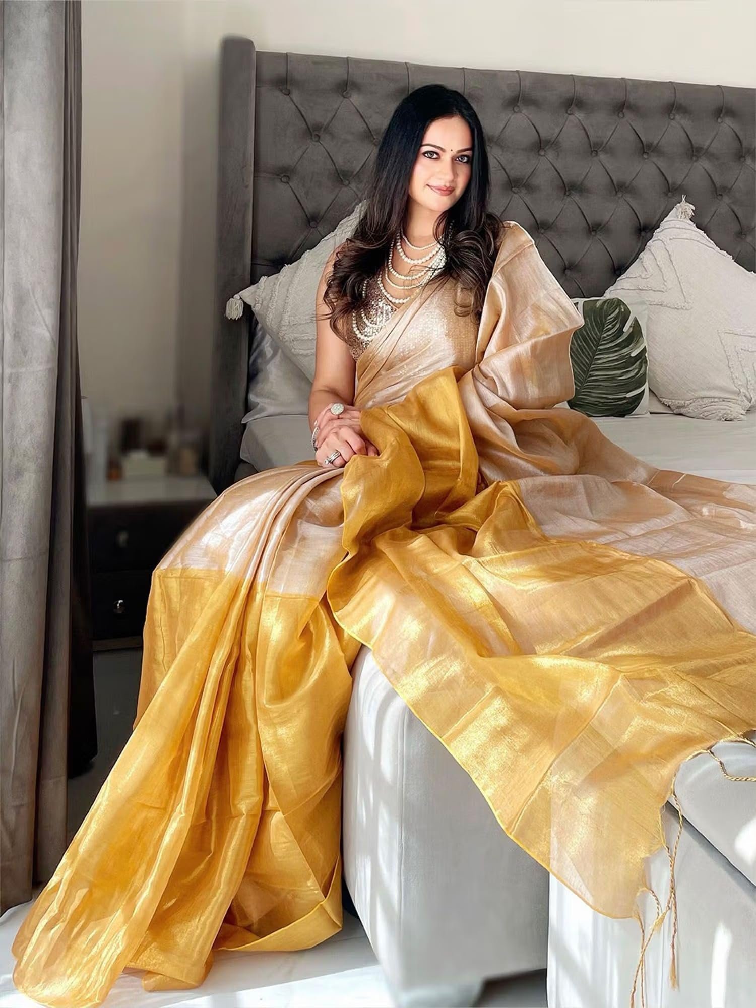 Yashika Women Chanderi Silk Solid Saree With Unstitched Blouse Piece |saree for Women | New Sari | Latest Saree_AZ-YS-OG2-VEDASHRI YELLOW - Image 4