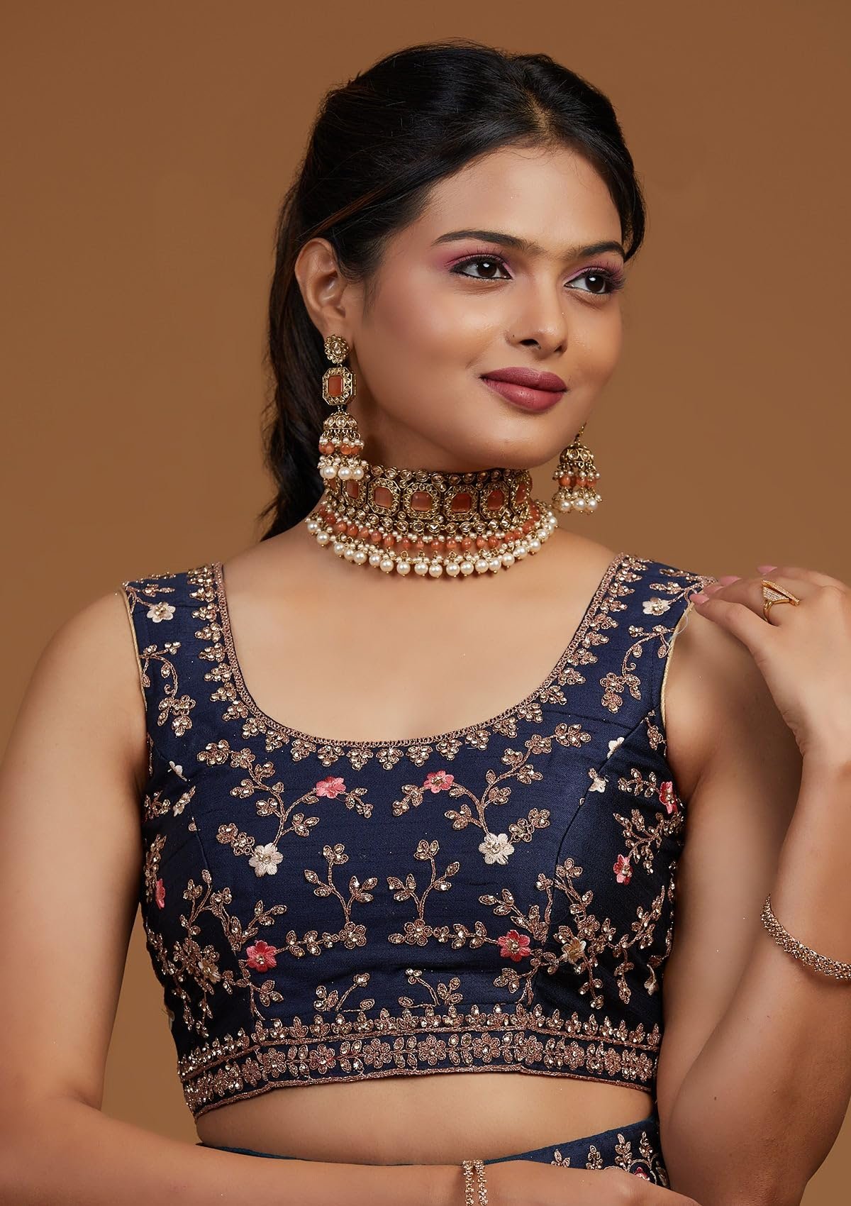 Aika Creation Women's Velvet Embroidered Semi-Stitched Lehenga Choli DELI LH NAVY - Image 2