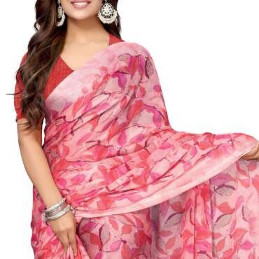 MIRCHI FASHION Chiffon Georgette Floral Printed Sarees for Women with Blouse Piece (40708-Peach)