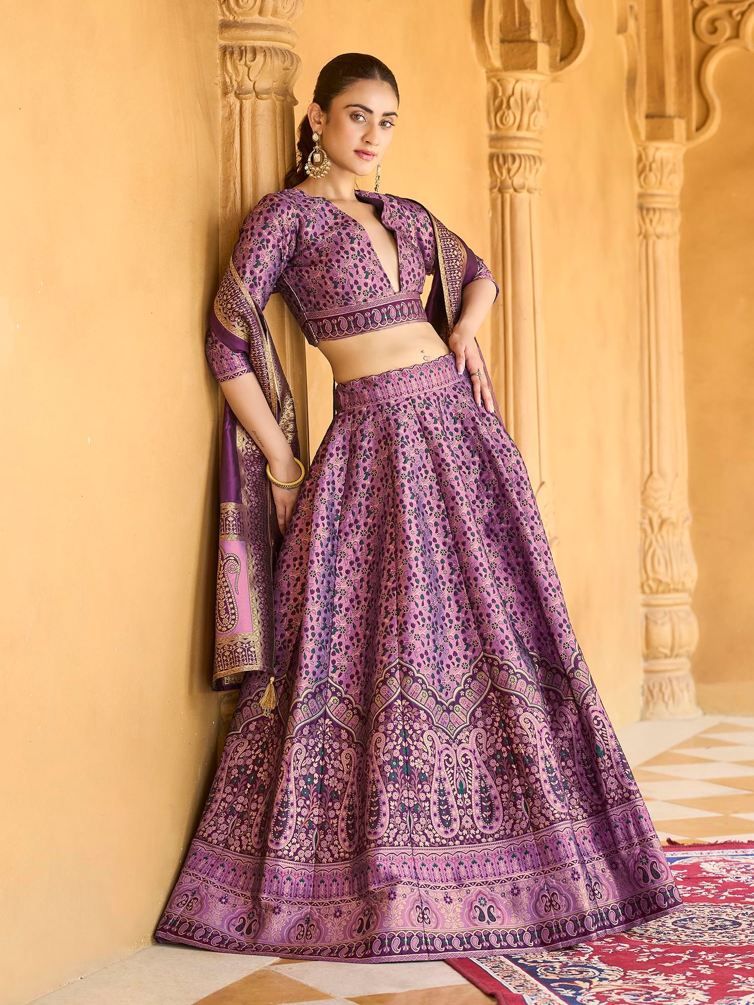 PURVAJA Women's Kanjiwaram Semi-Stitched Lehenga choli (Nadira-Purple_Free Size) - Image 6