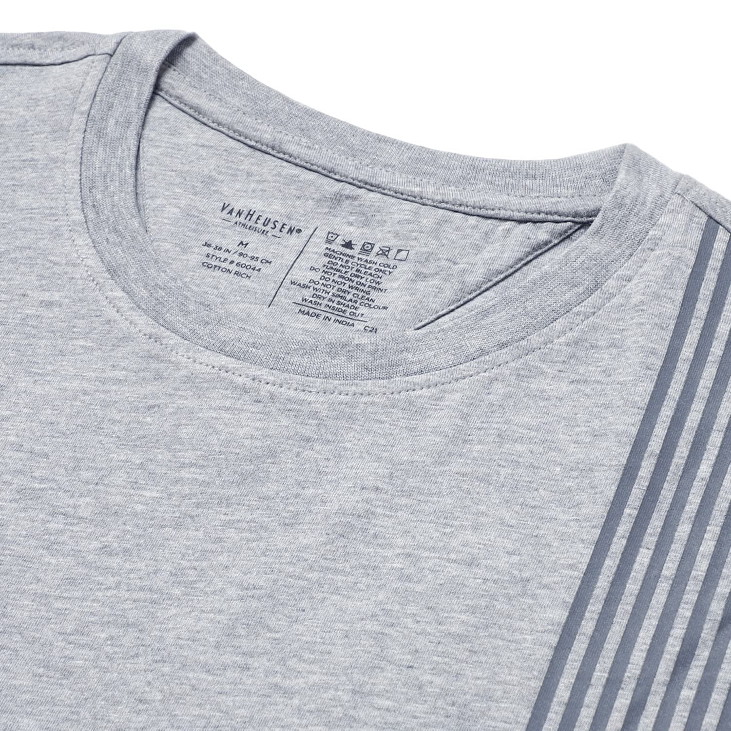 Van Heusen Men Cotton Athleisure Ultra Soft Regular Fit T-Shirt-Crew Neck, Short Sleeve_60044_Grey Melange_L - Image 3