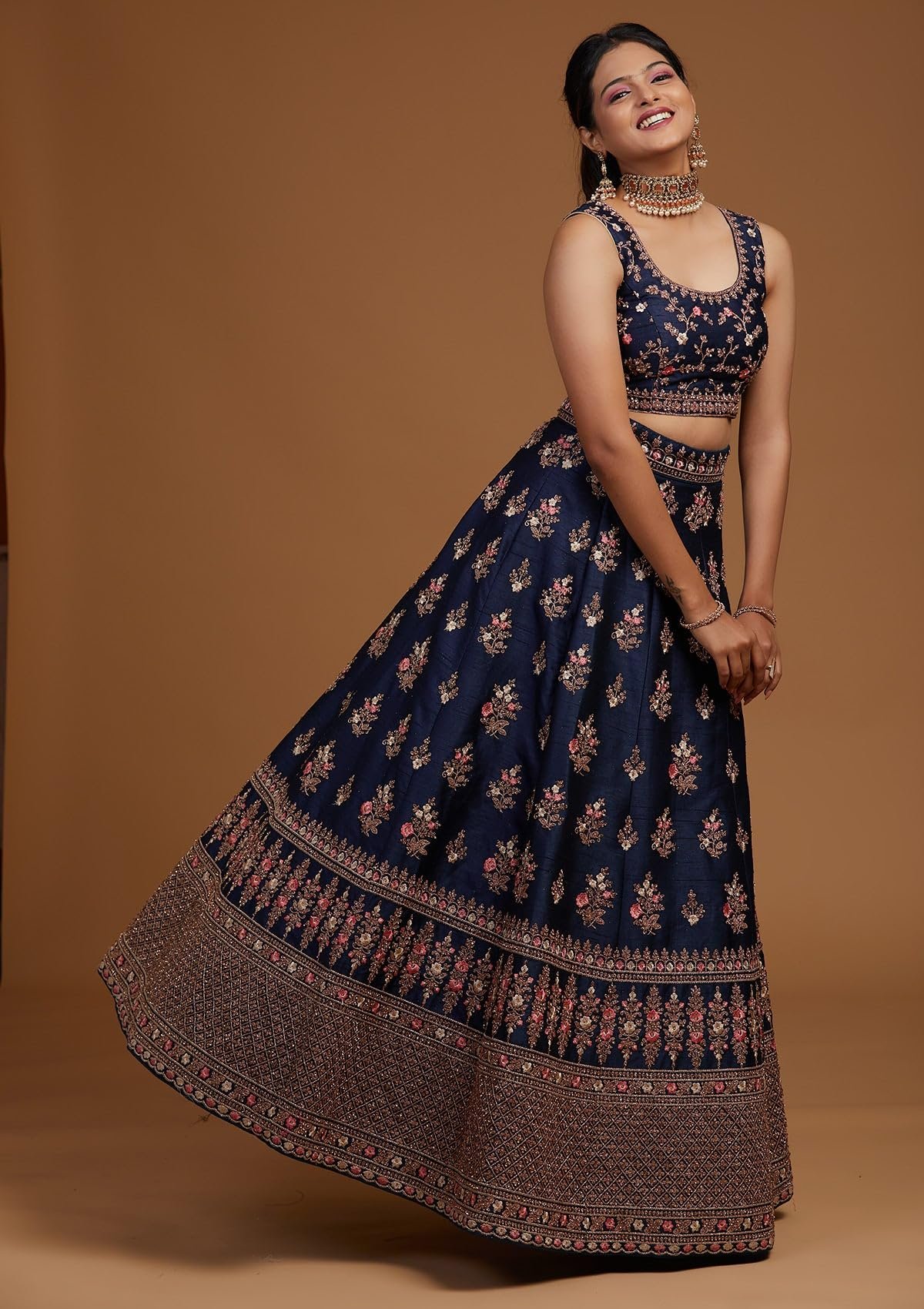 Aika Creation Women's Velvet Embroidered Semi-Stitched Lehenga Choli DELI LH NAVY - Image 7