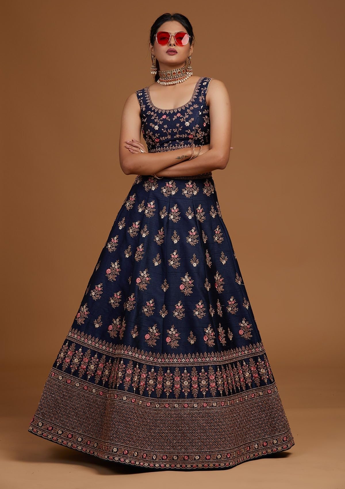 Aika Creation Women's Velvet Embroidered Semi-Stitched Lehenga Choli DELI LH NAVY - Image 5